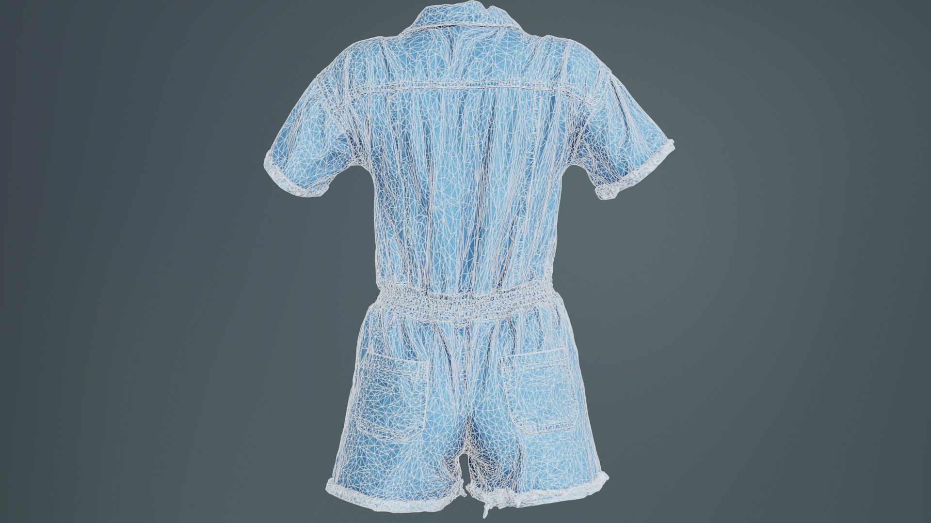 Buttoned Jeans Romper Low-poly 3D model_10