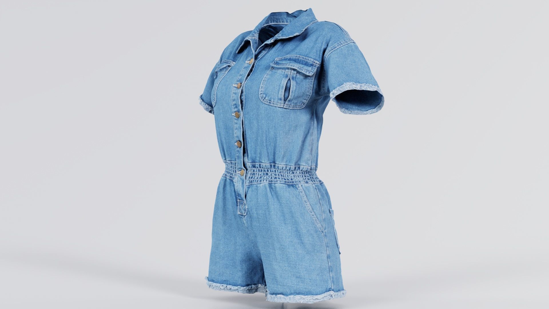 Buttoned Jeans Romper Low-poly 3D model_4