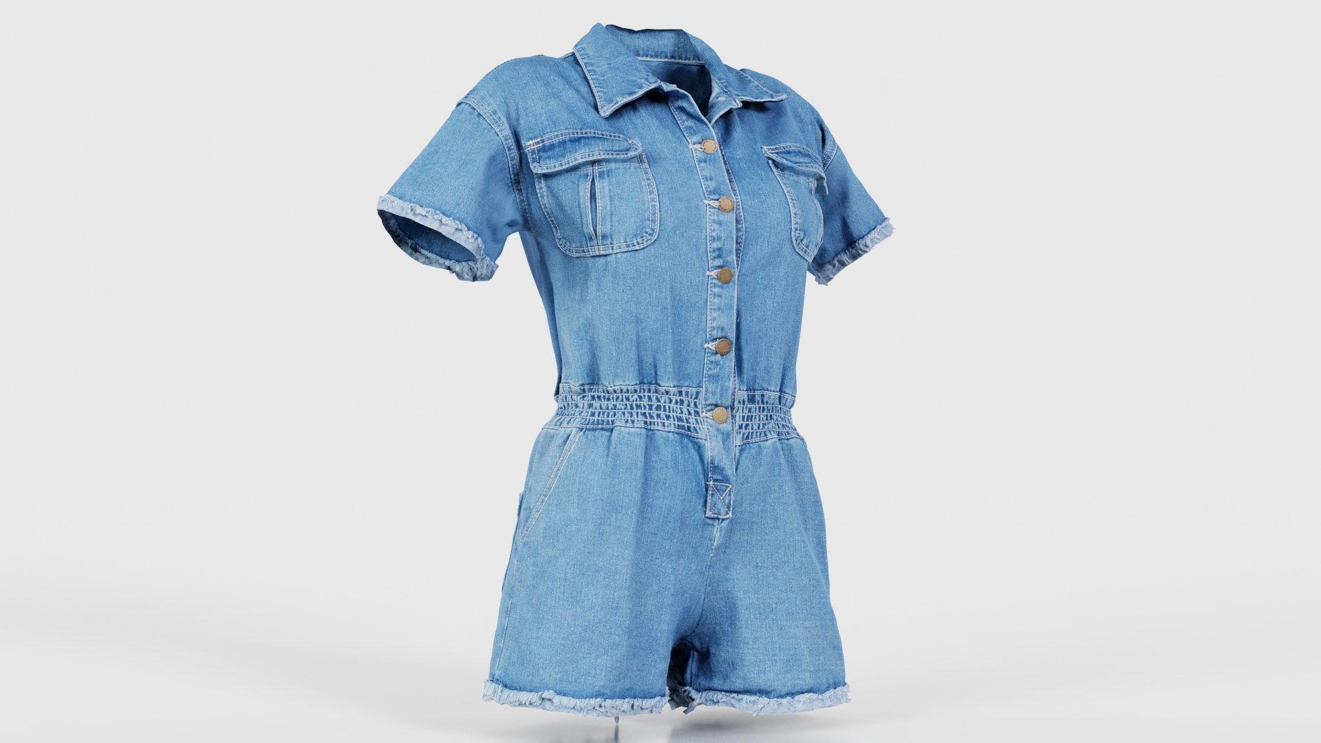 Buttoned Jeans Romper Low-poly 3D model_16