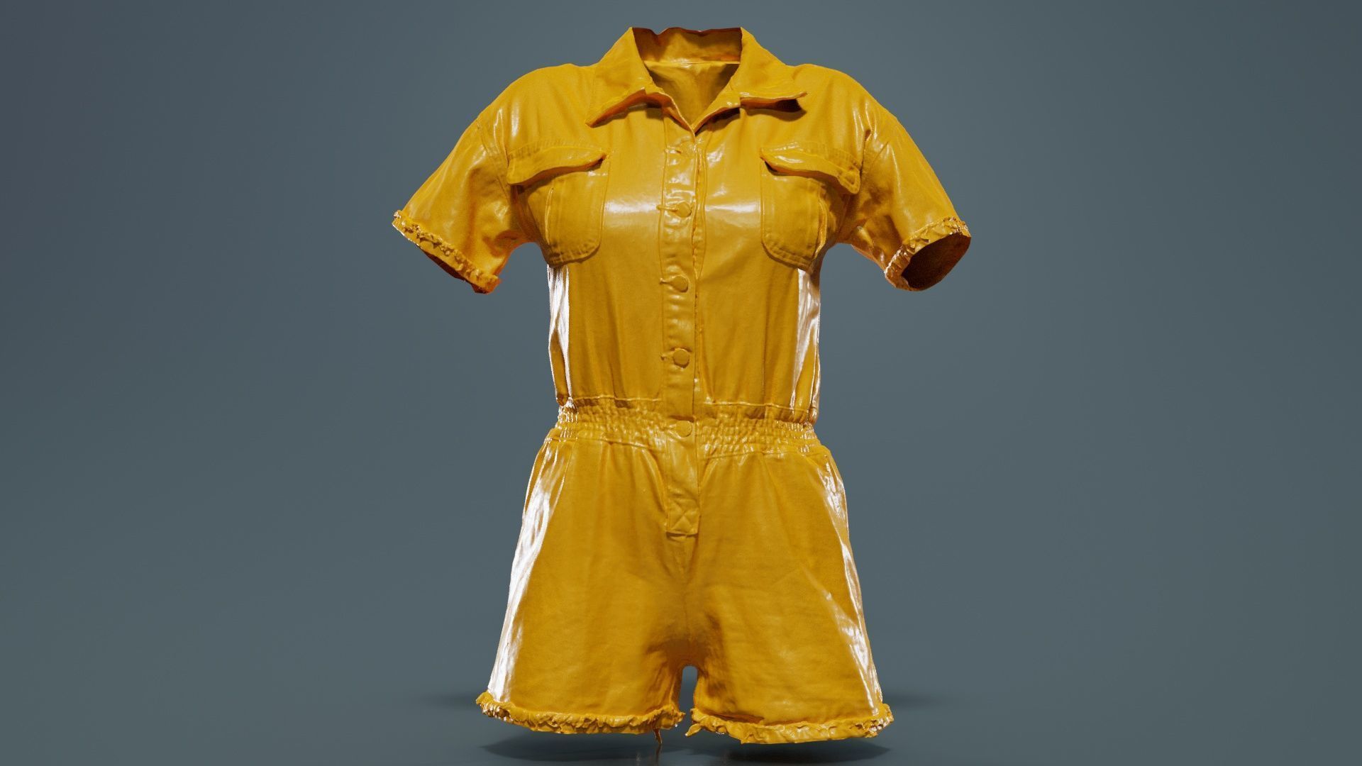 Buttoned Jeans Romper Low-poly 3D model_12