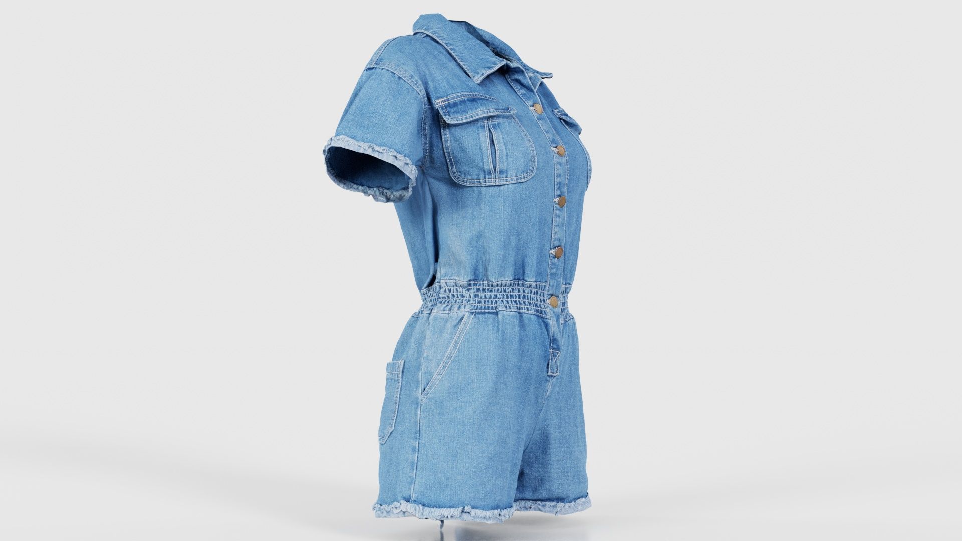 Buttoned Jeans Romper Low-poly 3D model_17