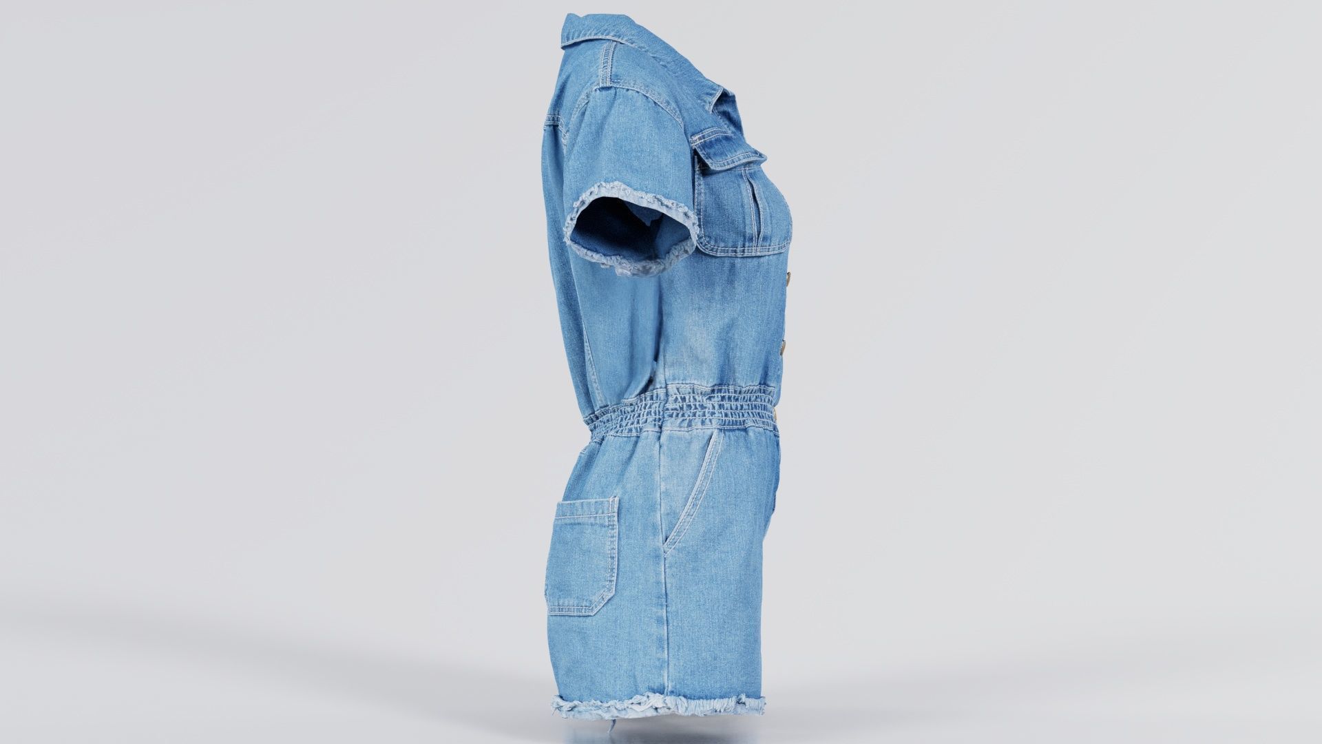 Buttoned Jeans Romper Low-poly 3D model_6