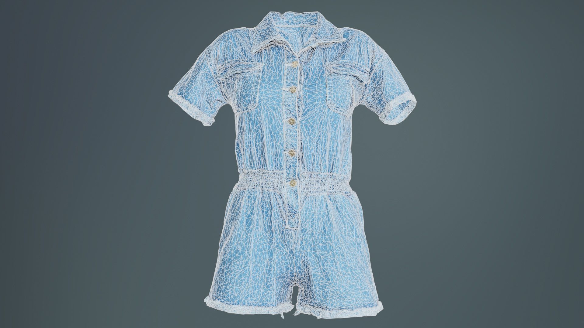 Buttoned Jeans Romper Low-poly 3D model_9
