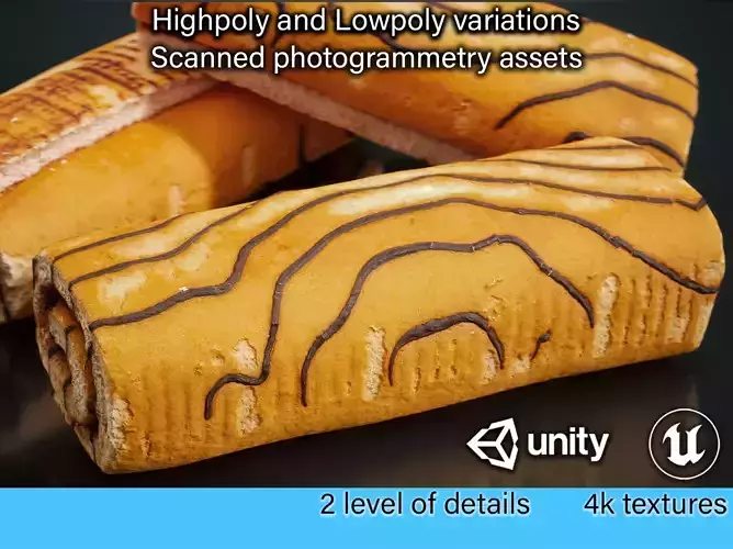 Sweet Roll Bakery bread - highpoly and lowpoly 3D meshes