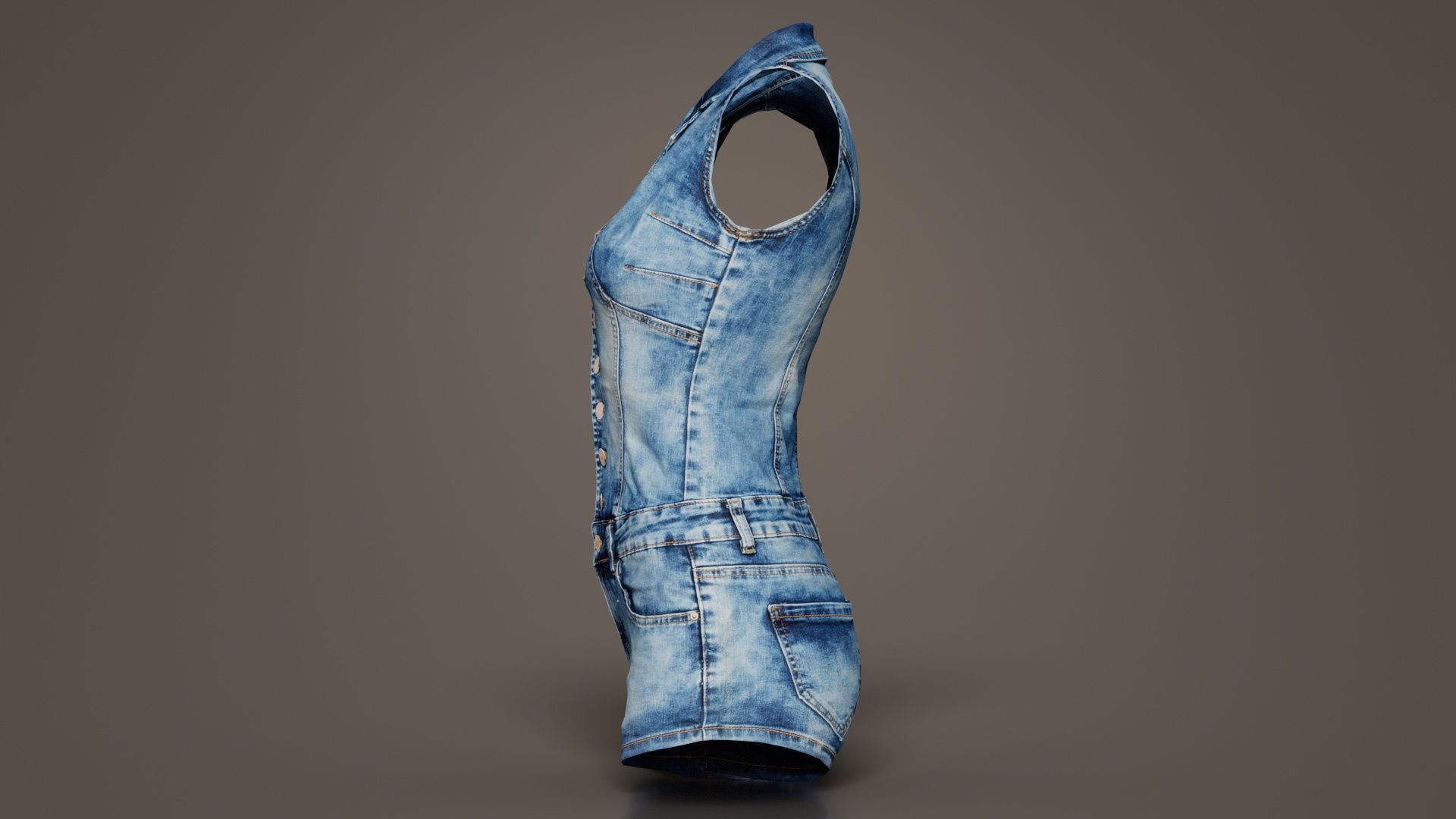 Cloudy Jeans Romper Low-poly 3D model_4