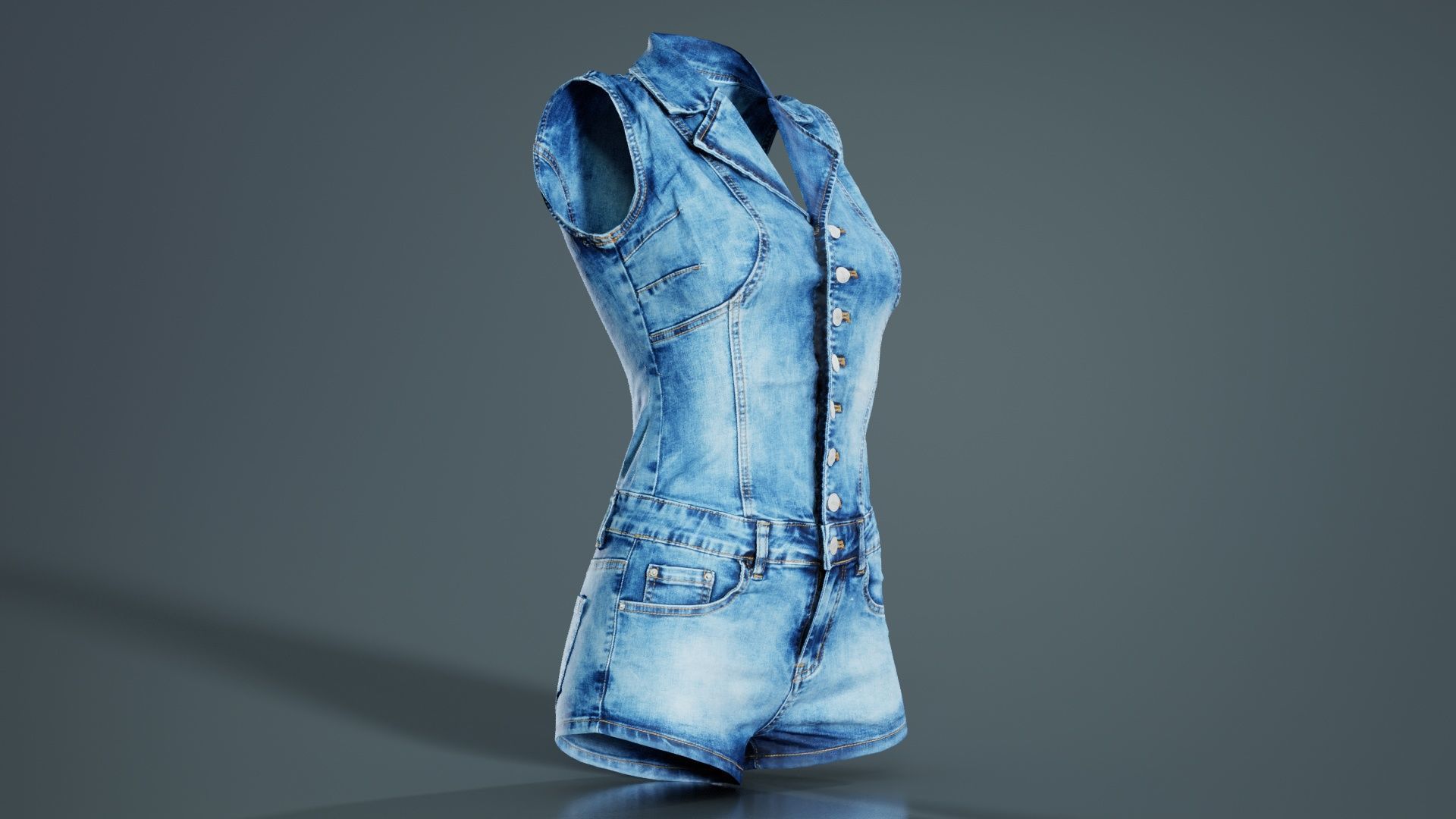 Cloudy Jeans Romper Low-poly 3D model_6