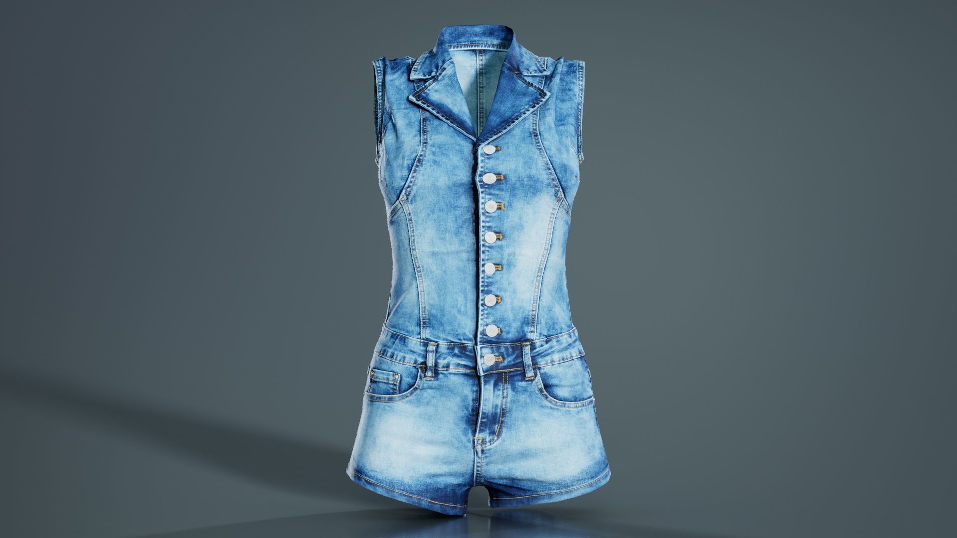 Cloudy Jeans Romper Low-poly 3D model_5