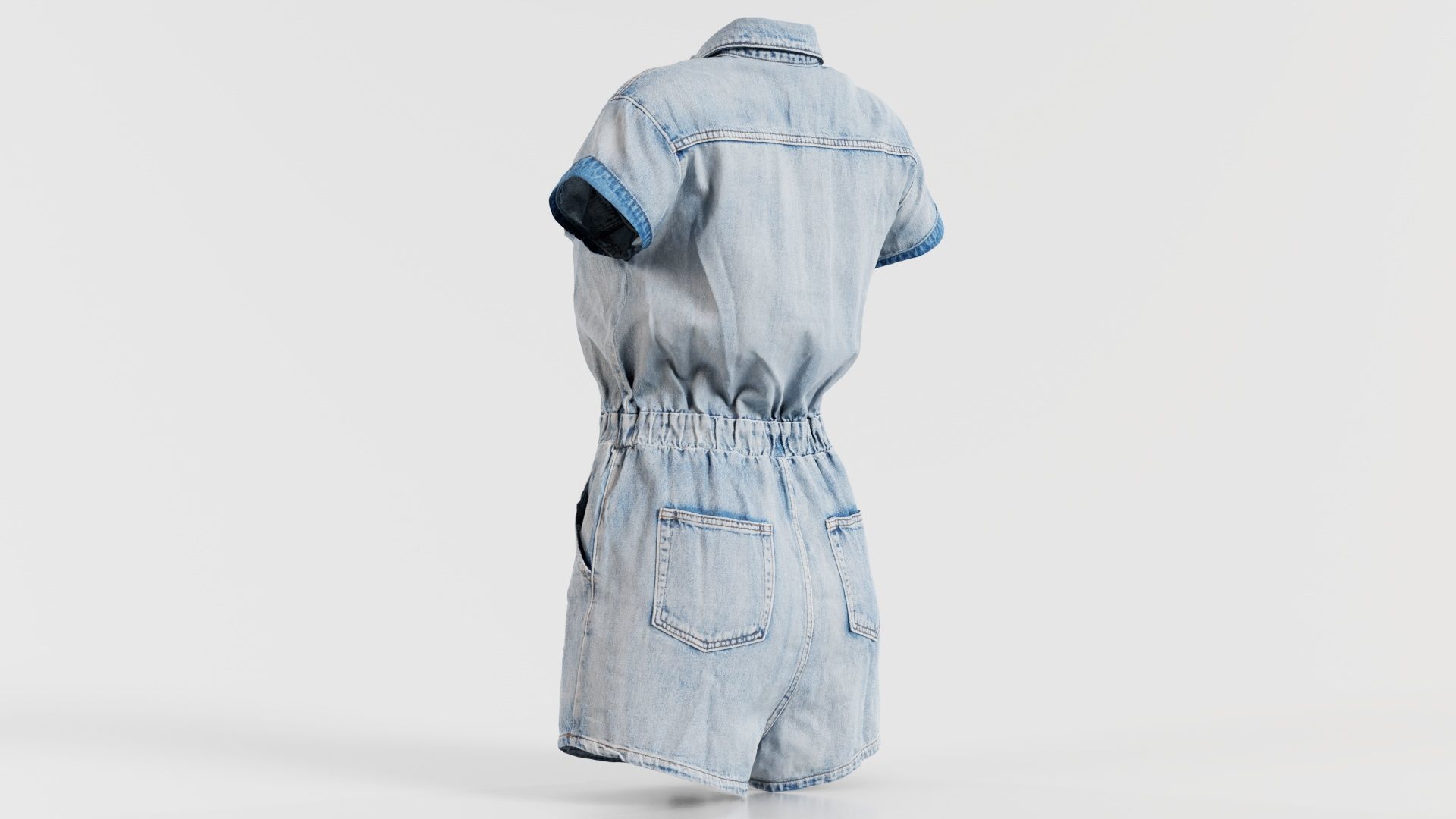 Elastic Belt Jeans Romper Low-poly 3D model_5
