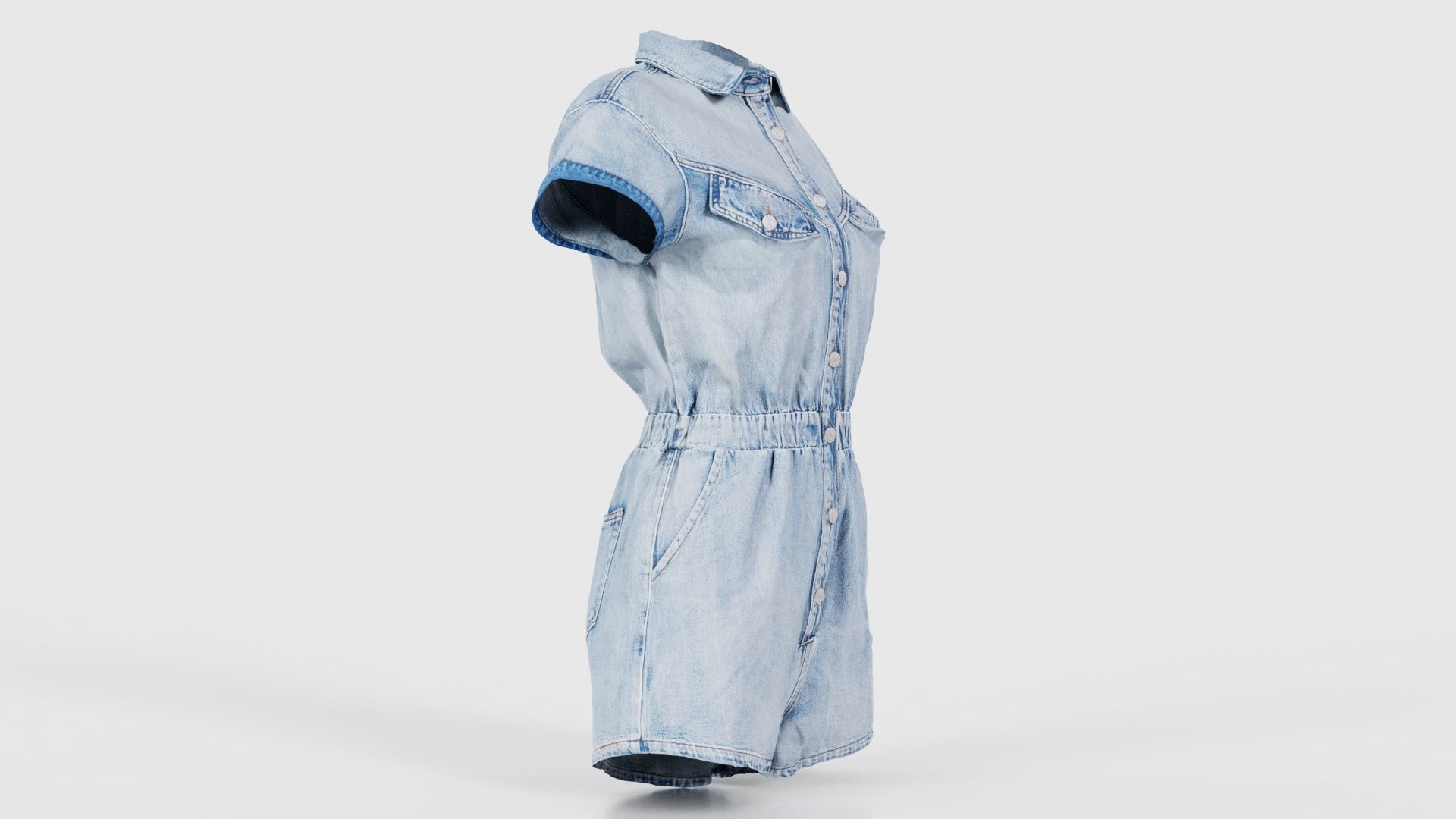 Elastic Belt Jeans Romper Low-poly 3D model_17