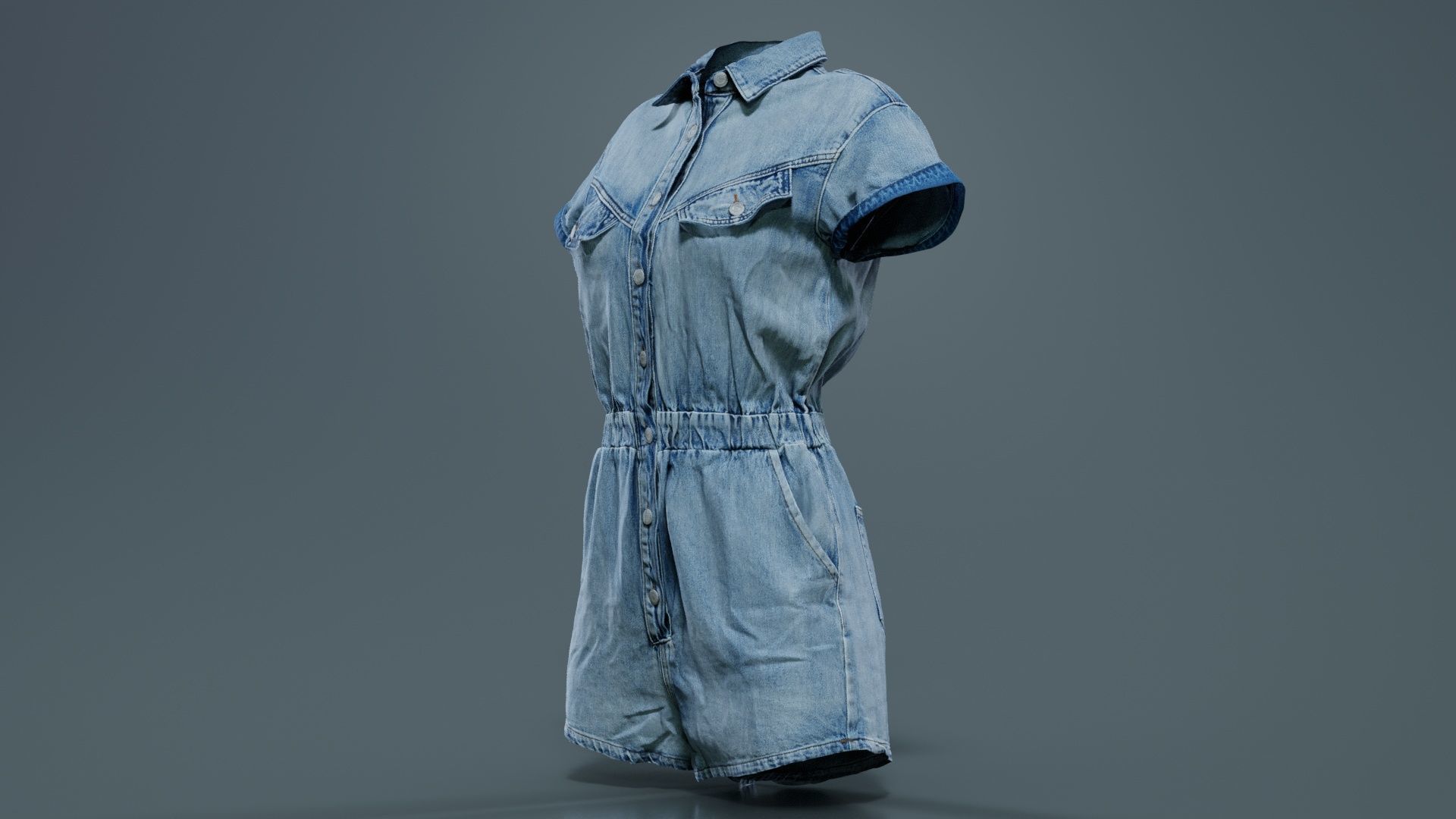 Elastic Belt Jeans Romper Low-poly 3D model_8