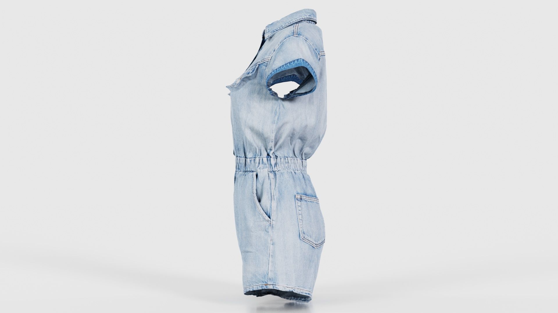 Elastic Belt Jeans Romper Low-poly 3D model_24