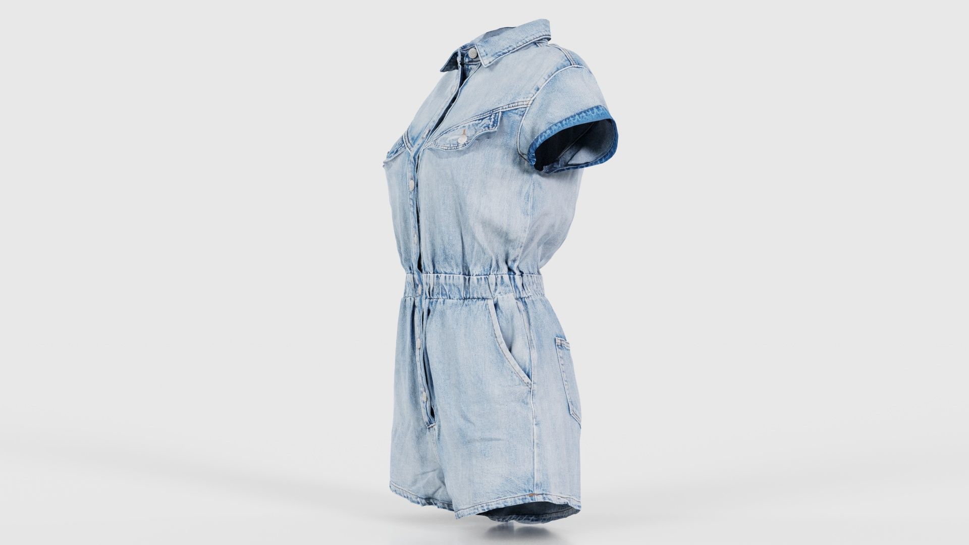 Elastic Belt Jeans Romper Low-poly 3D model_25