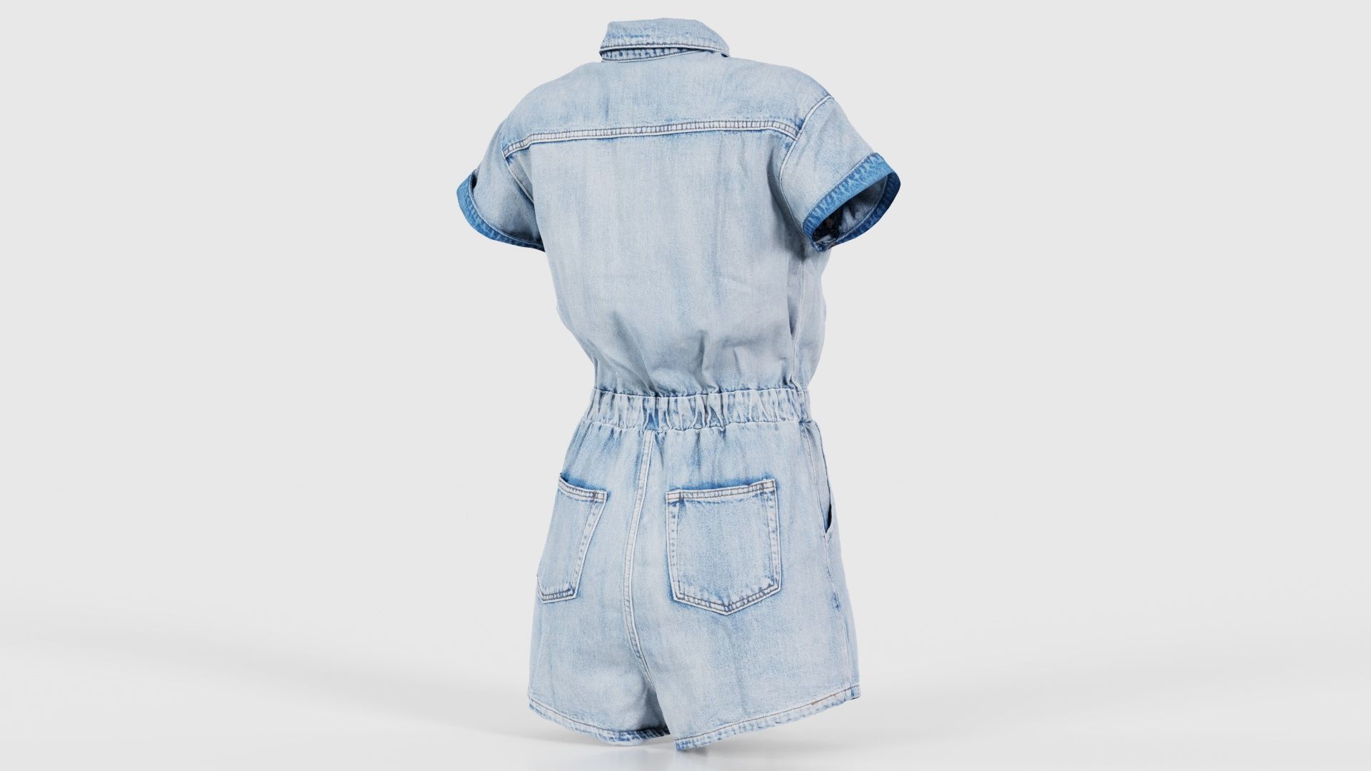 Elastic Belt Jeans Romper Low-poly 3D model_20