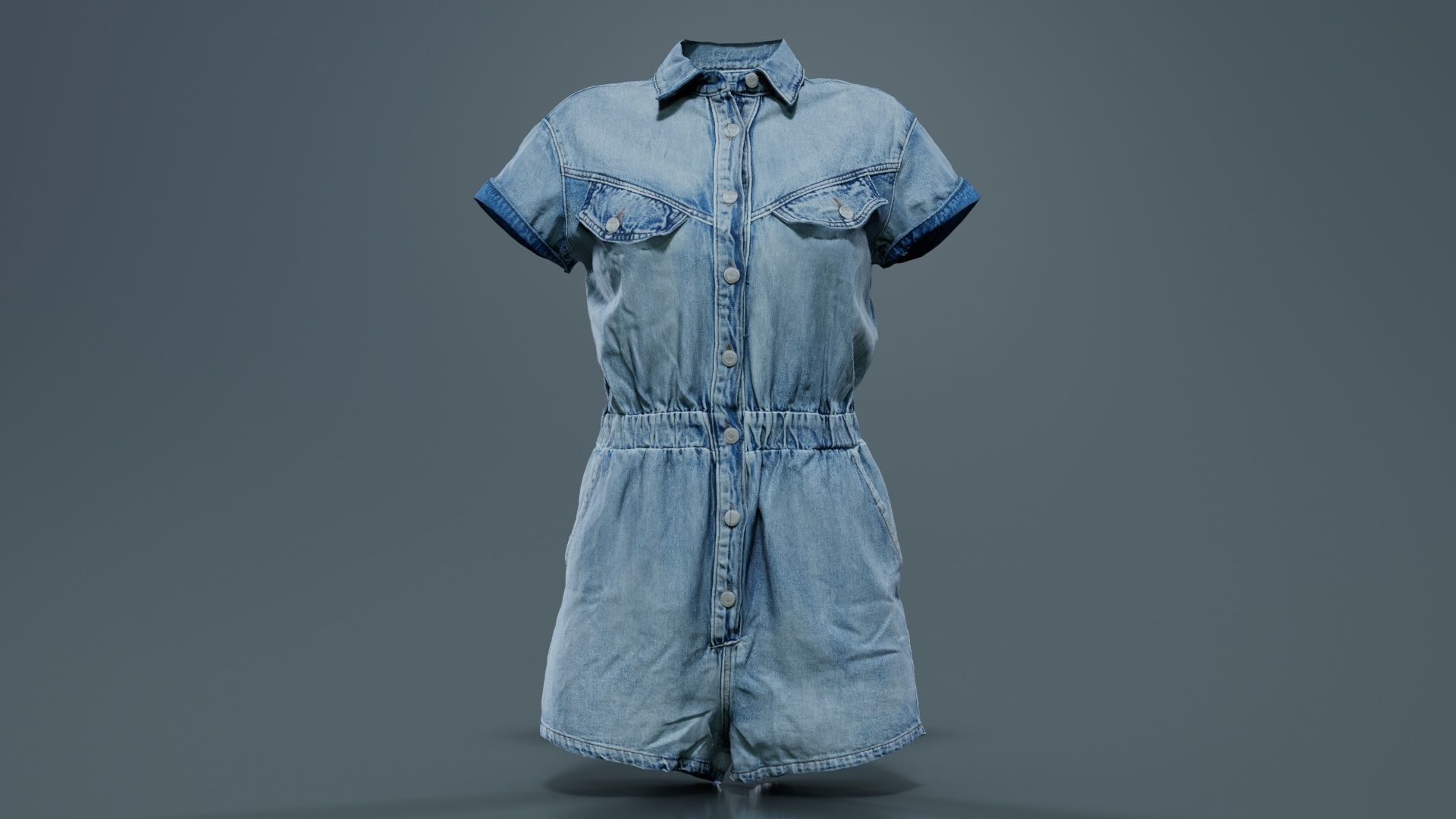 Elastic Belt Jeans Romper Low-poly 3D model_1