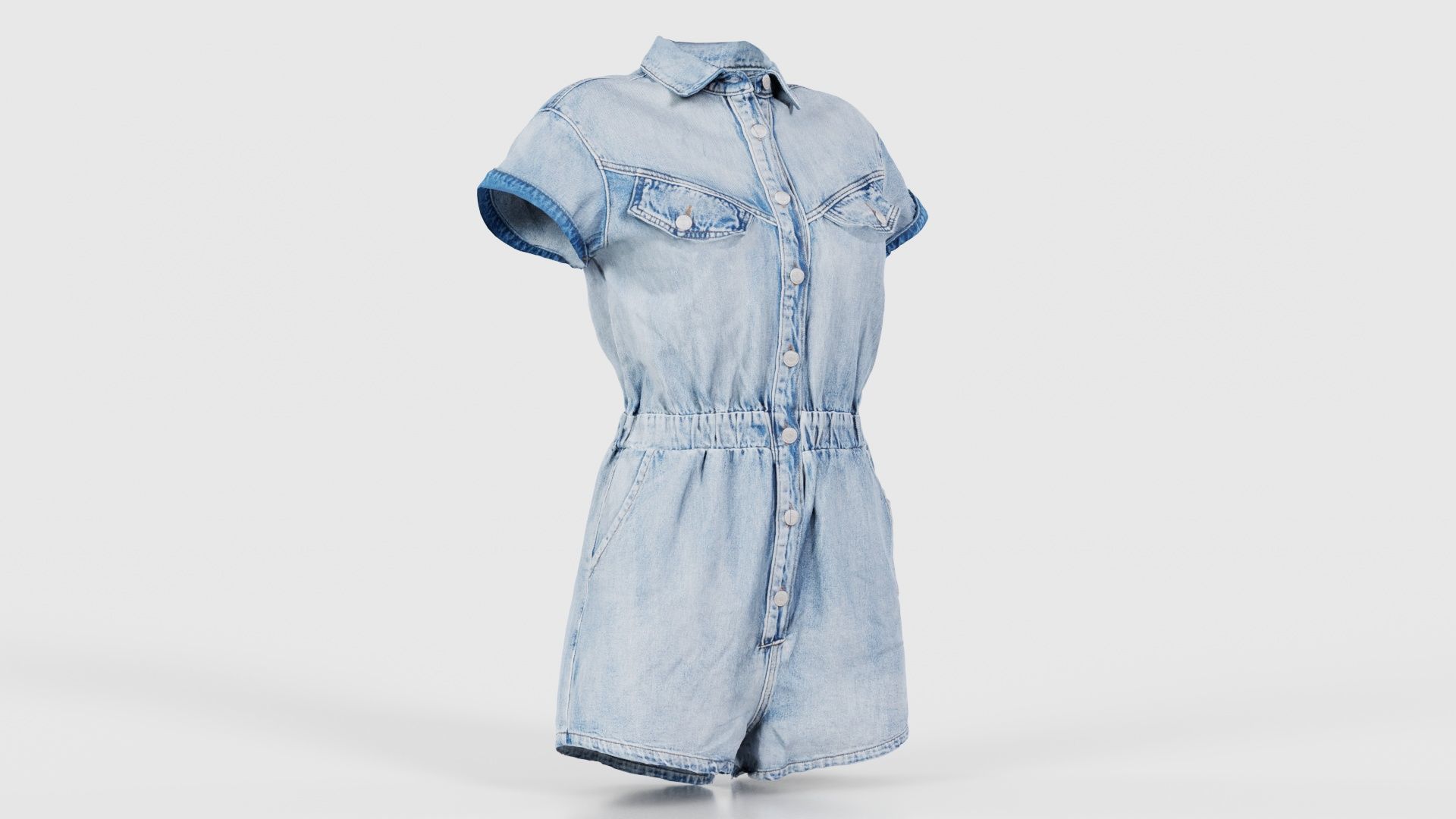 Elastic Belt Jeans Romper Low-poly 3D model_16