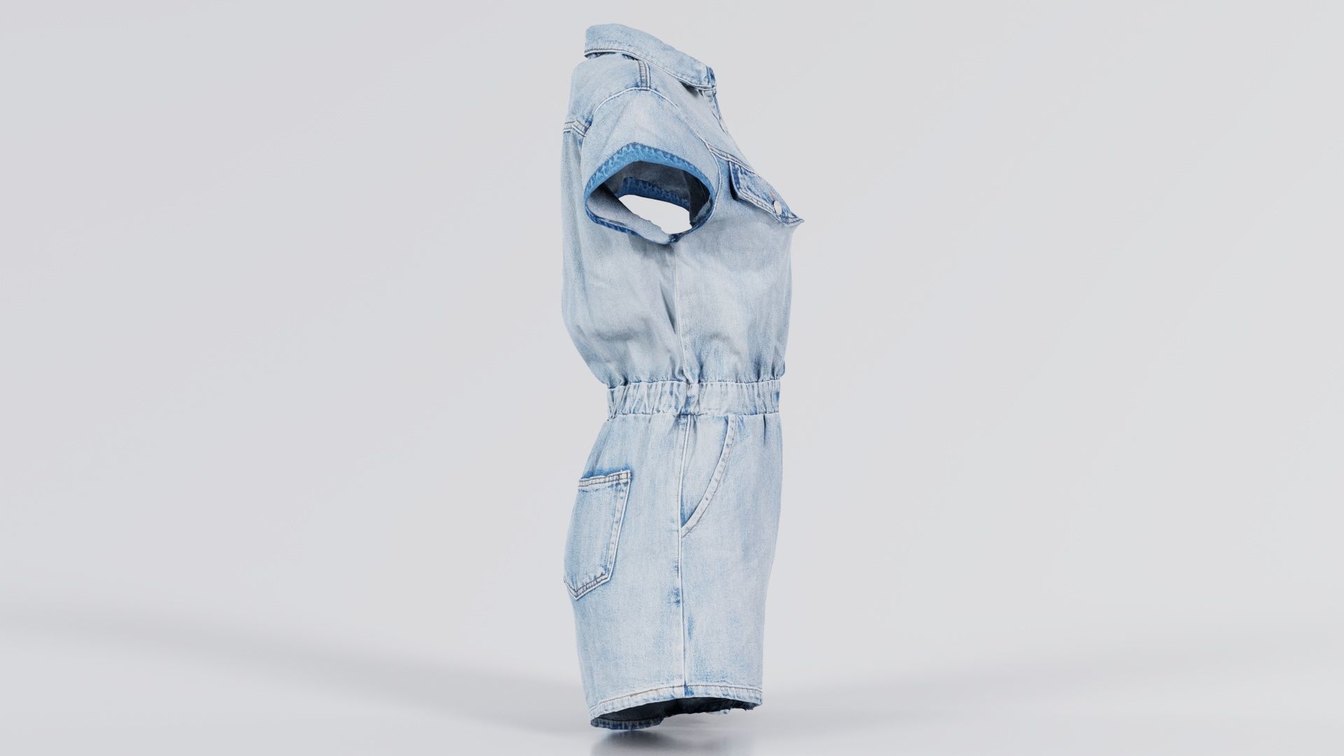 Elastic Belt Jeans Romper Low-poly 3D model_3