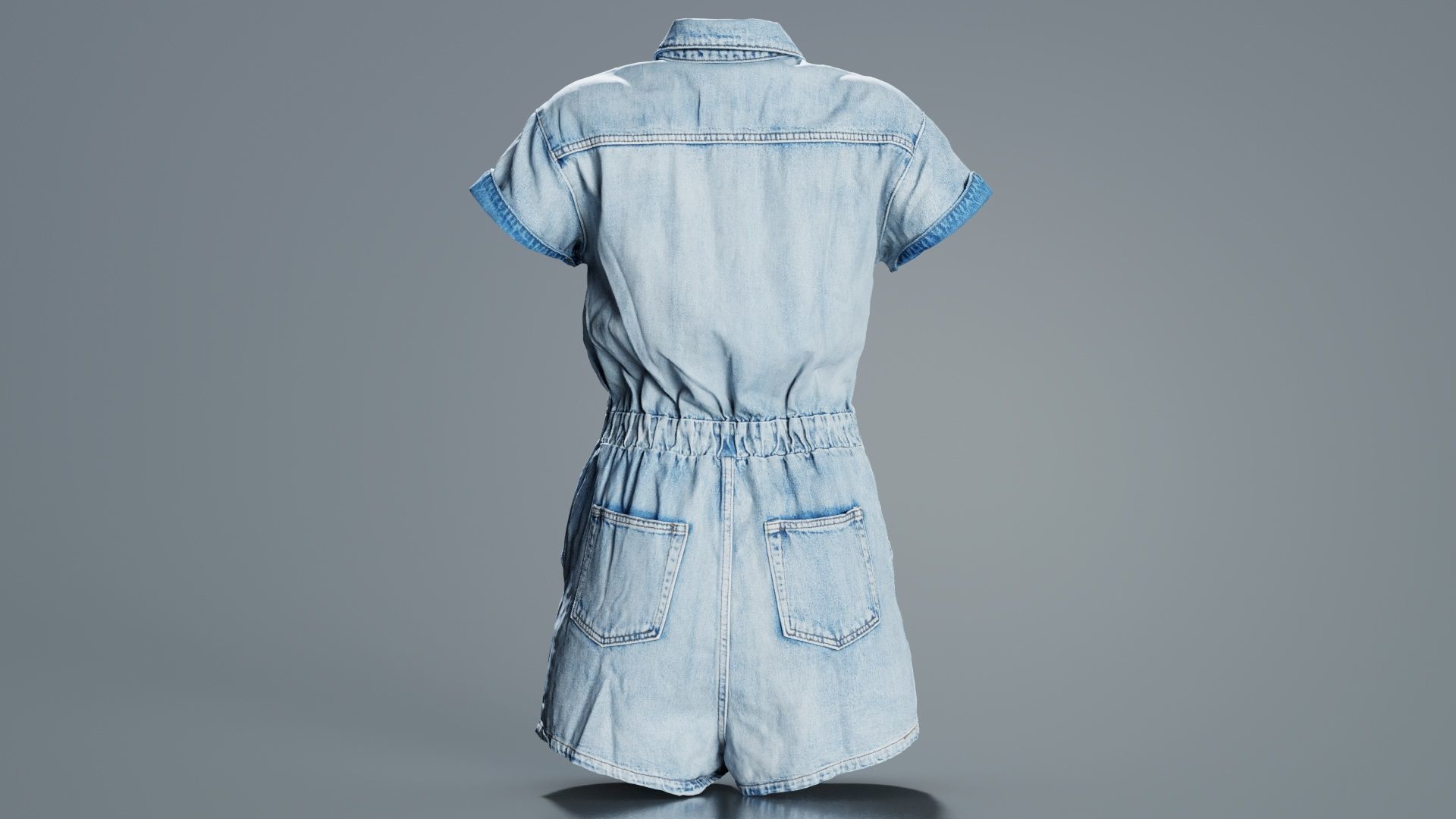 Elastic Belt Jeans Romper Low-poly 3D model_2