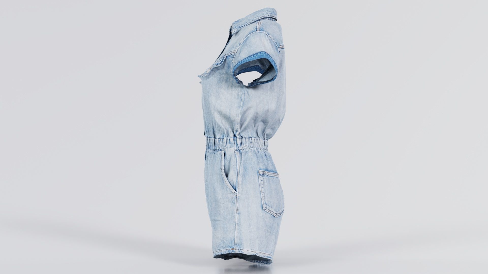 Elastic Belt Jeans Romper Low-poly 3D model_4