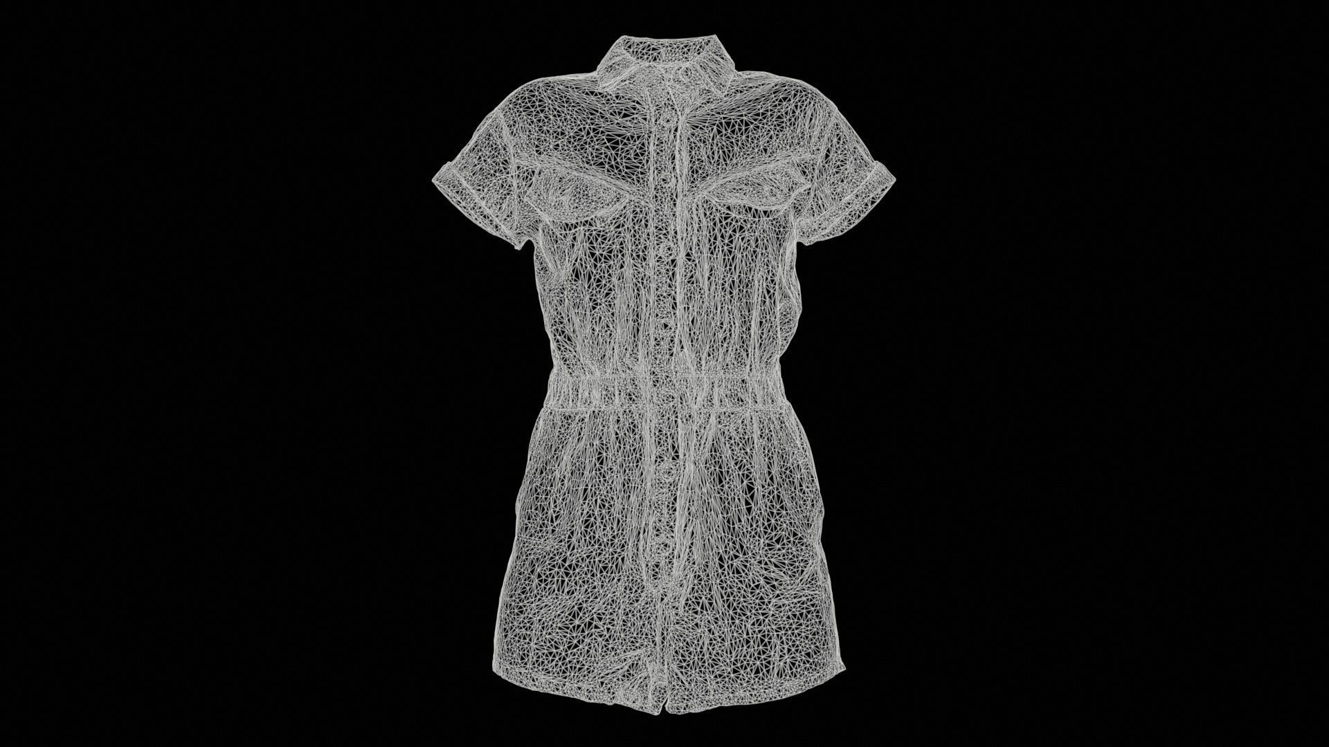 Elastic Belt Jeans Romper Low-poly 3D model_11