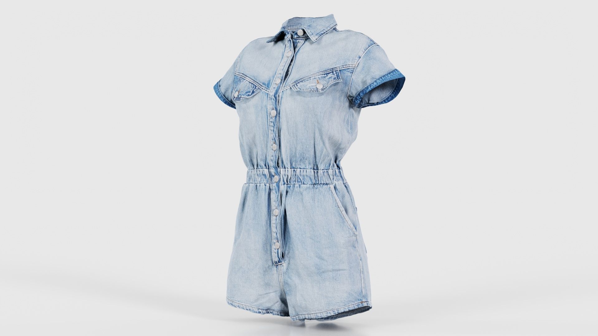 Elastic Belt Jeans Romper Low-poly 3D model_26