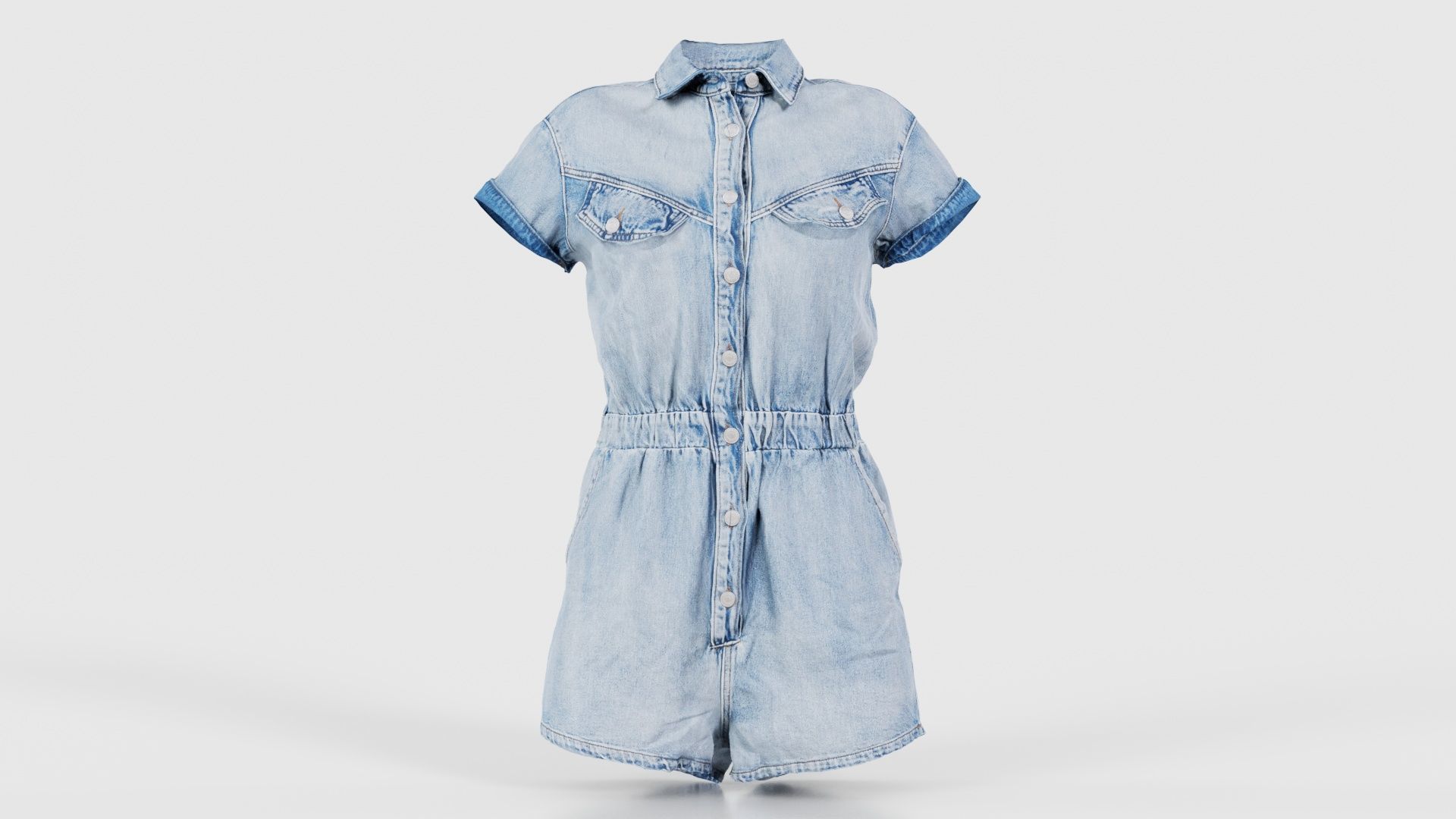 Elastic Belt Jeans Romper Low-poly 3D model_15