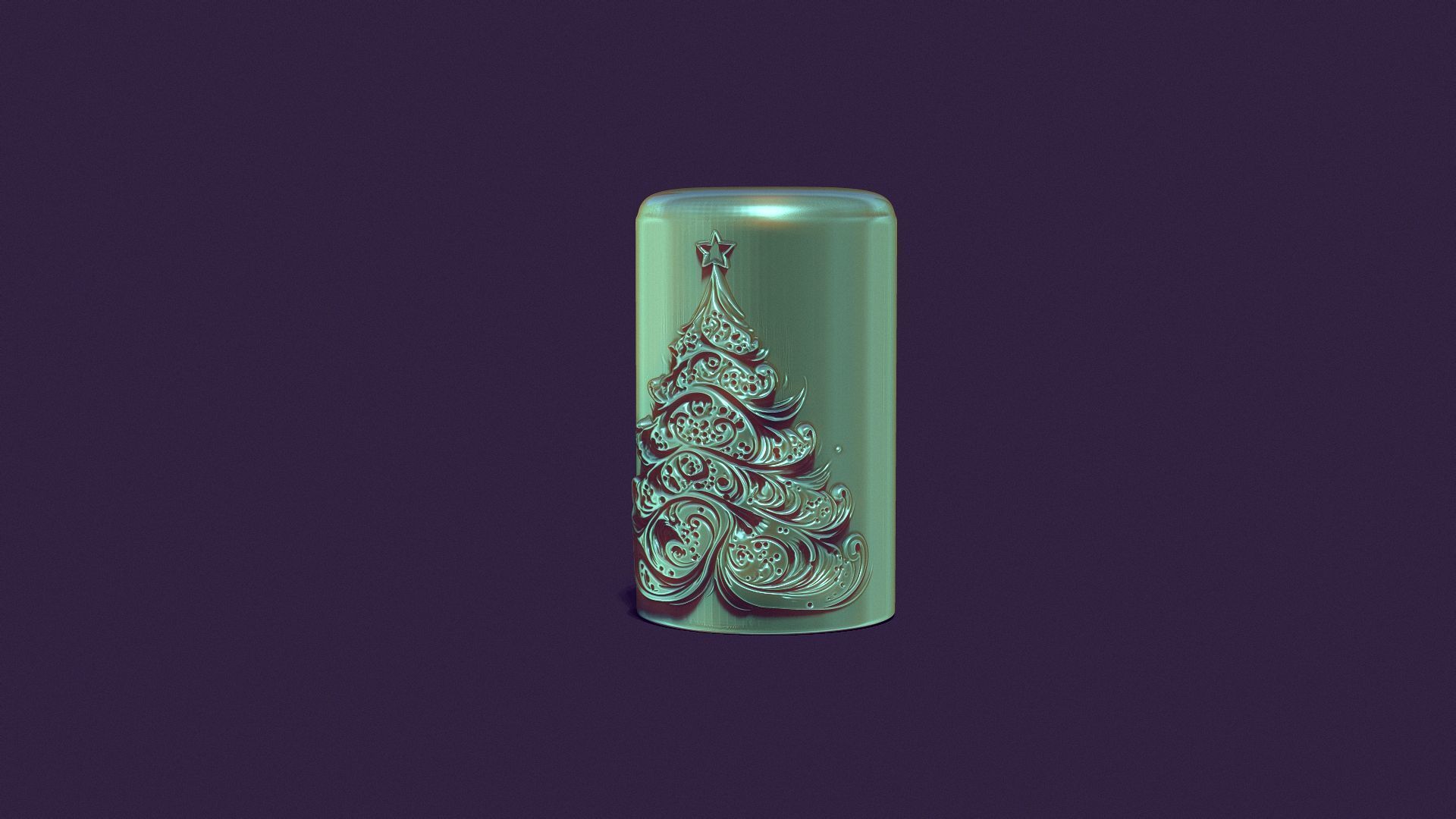 Christmas festive candle with spruce and snowflakes 3D print model_1