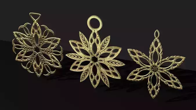 Three snowflakes pendants