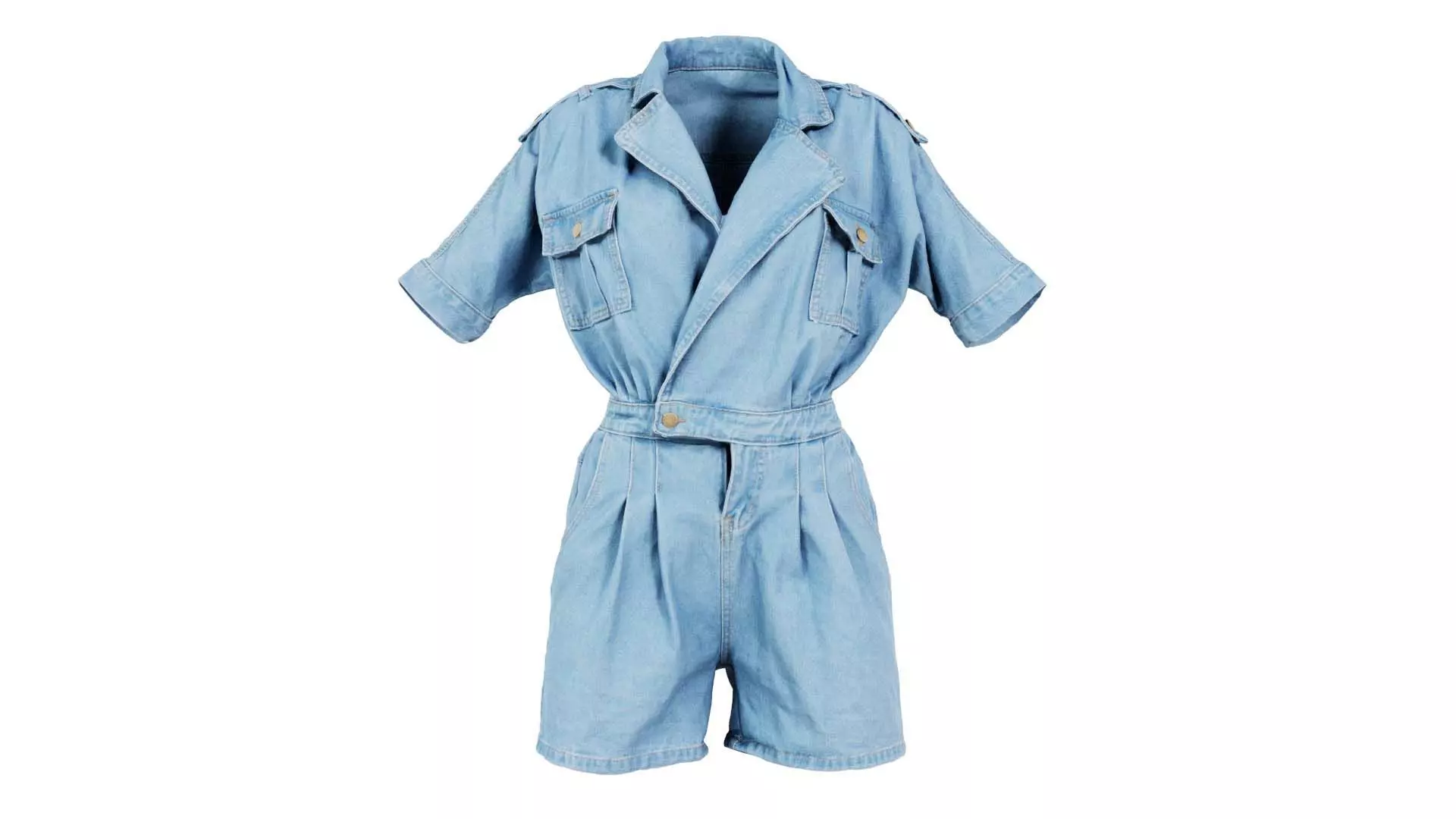 Open Jeans Romper Low-poly 3D model_0