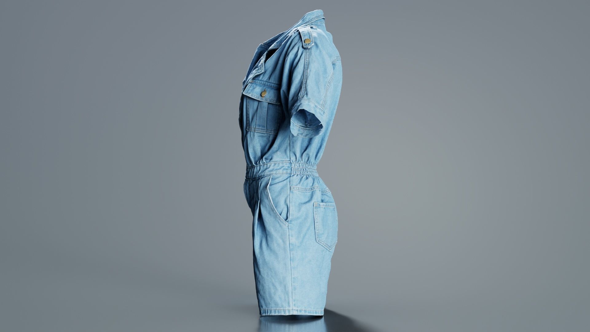 Open Jeans Romper Low-poly 3D model_1