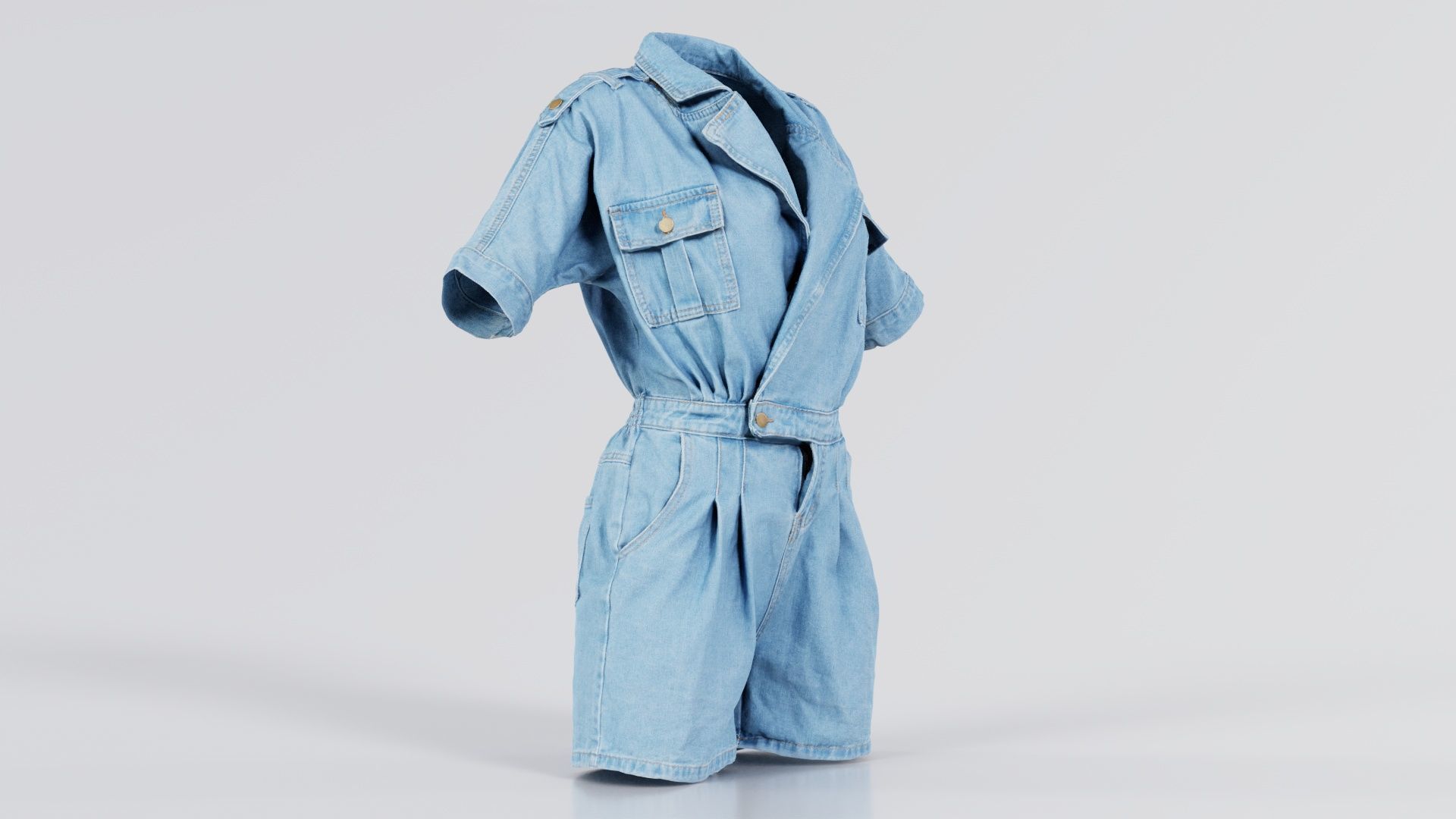 Open Jeans Romper Low-poly 3D model_3