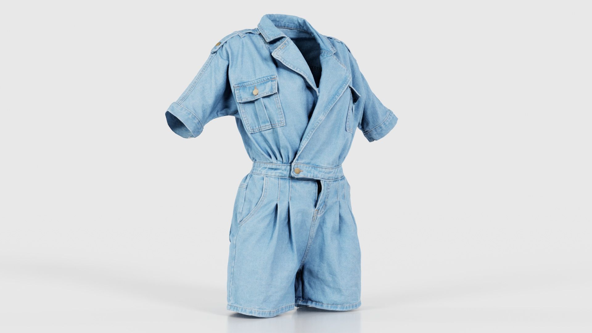 Open Jeans Romper Low-poly 3D model_16