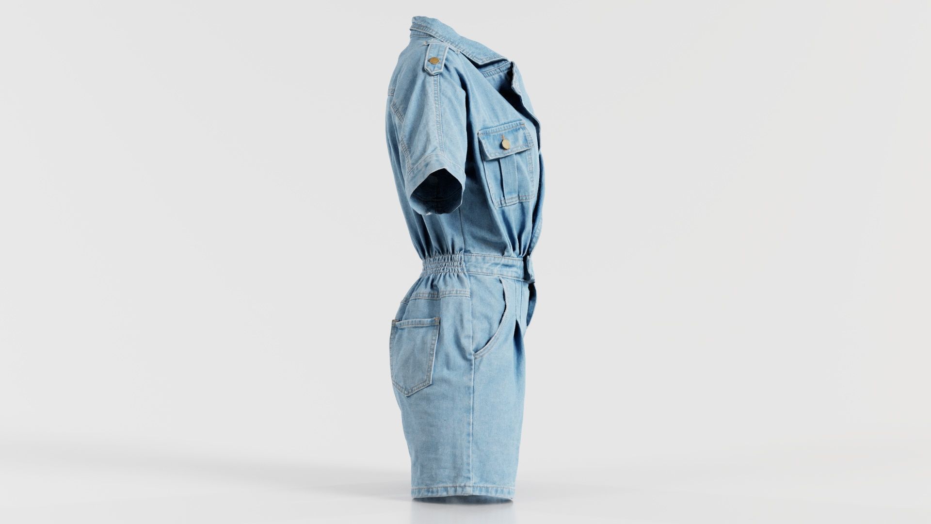 Open Jeans Romper Low-poly 3D model_6