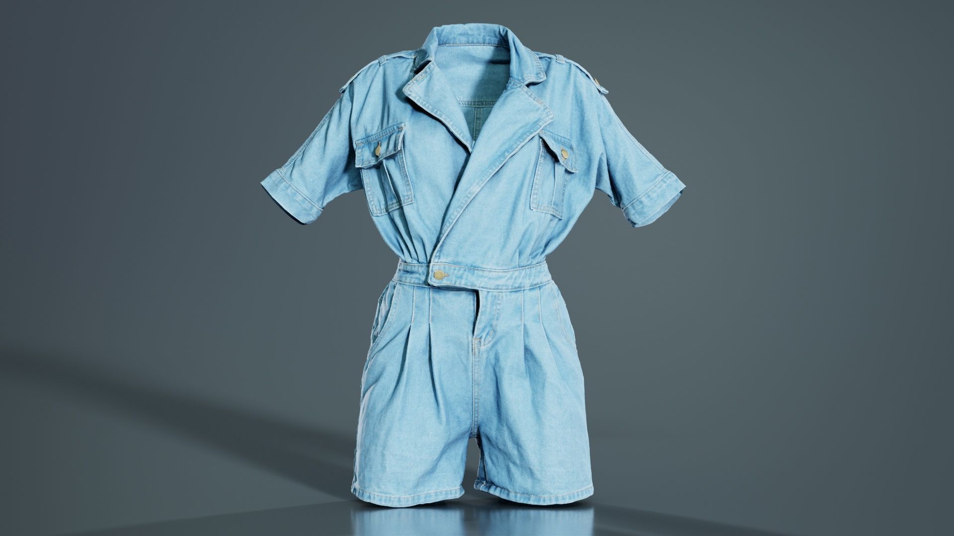 Open Jeans Romper Low-poly 3D model_7