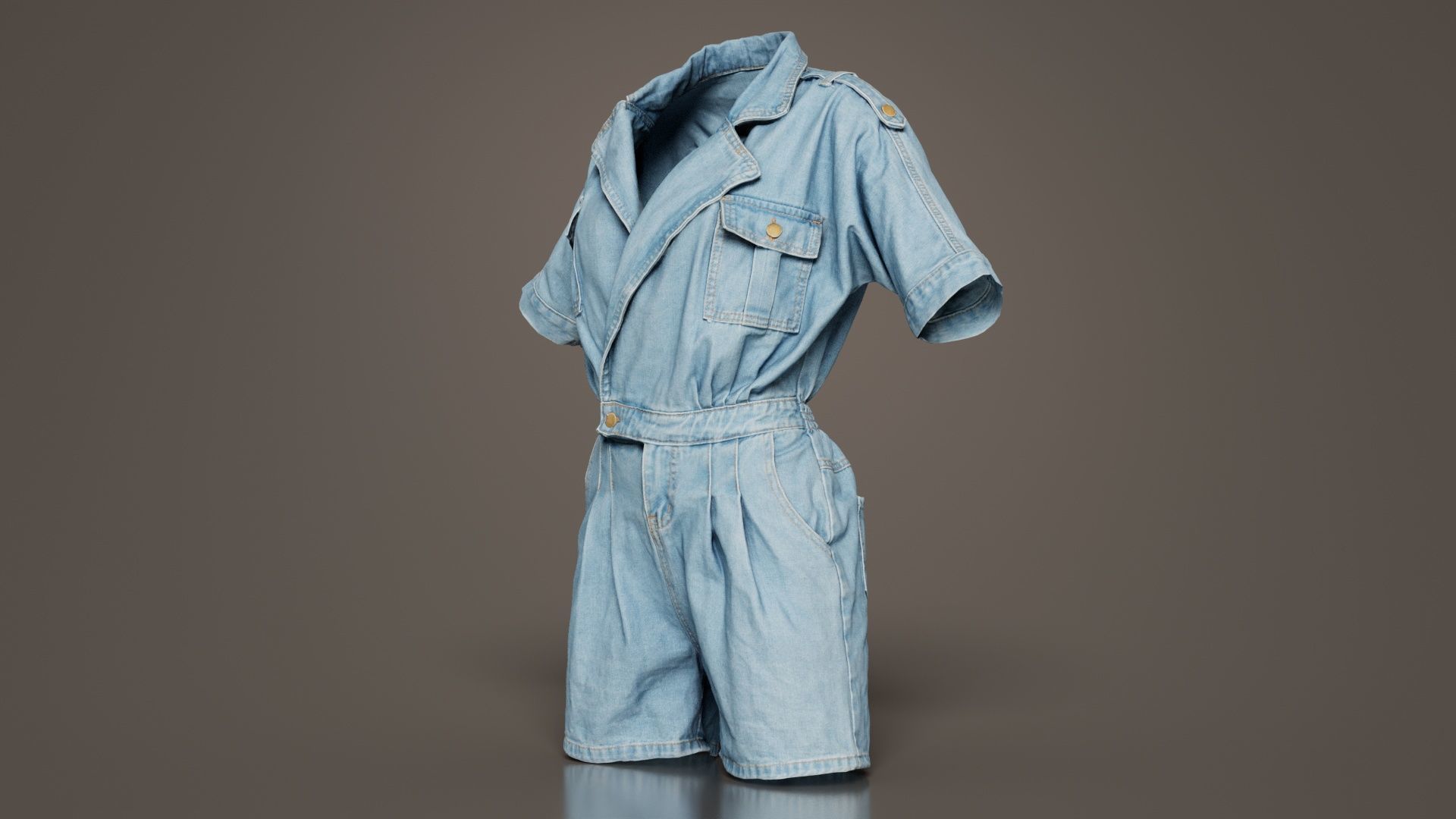 Open Jeans Romper Low-poly 3D model_4