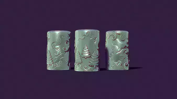 Christmas holiday candle with fir trees and snowstorm 3D print model