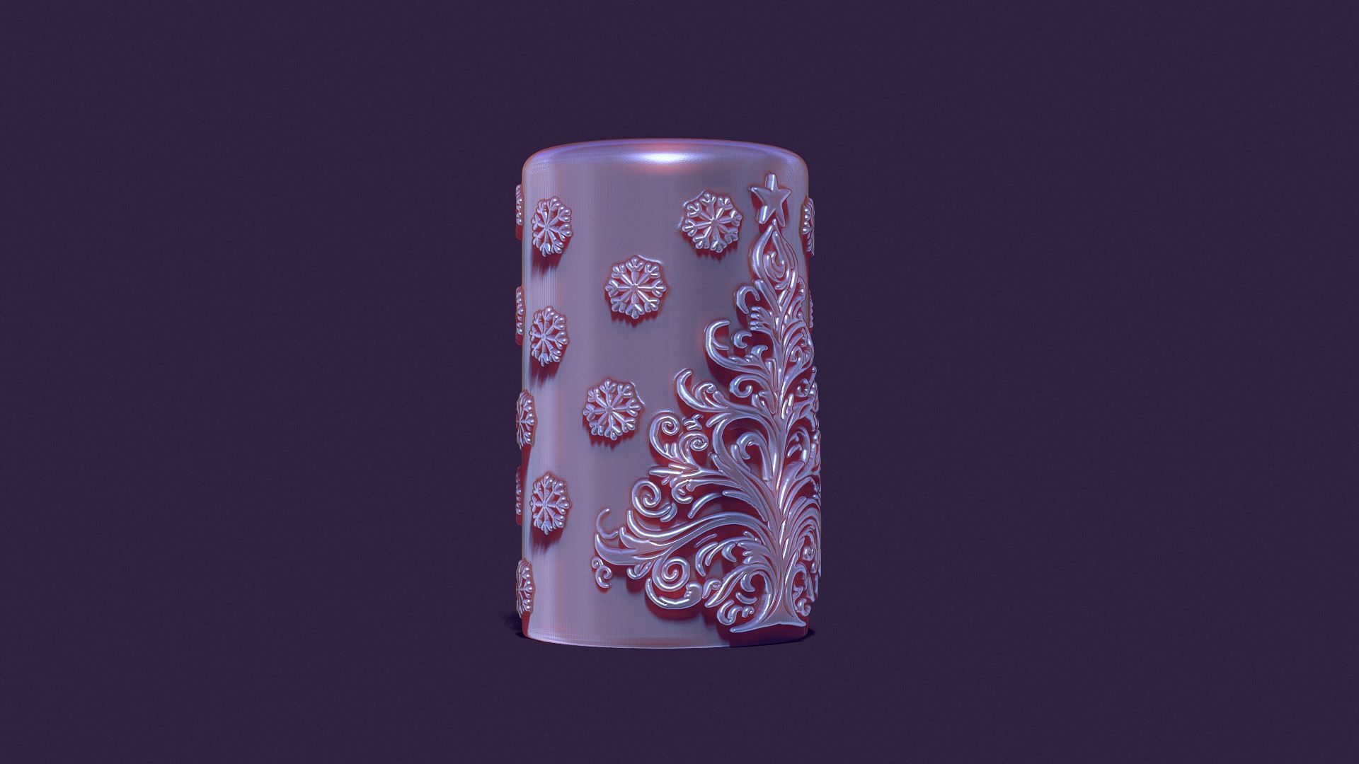 Christmas festive candle with spruce and snowflakes 3D print model_4