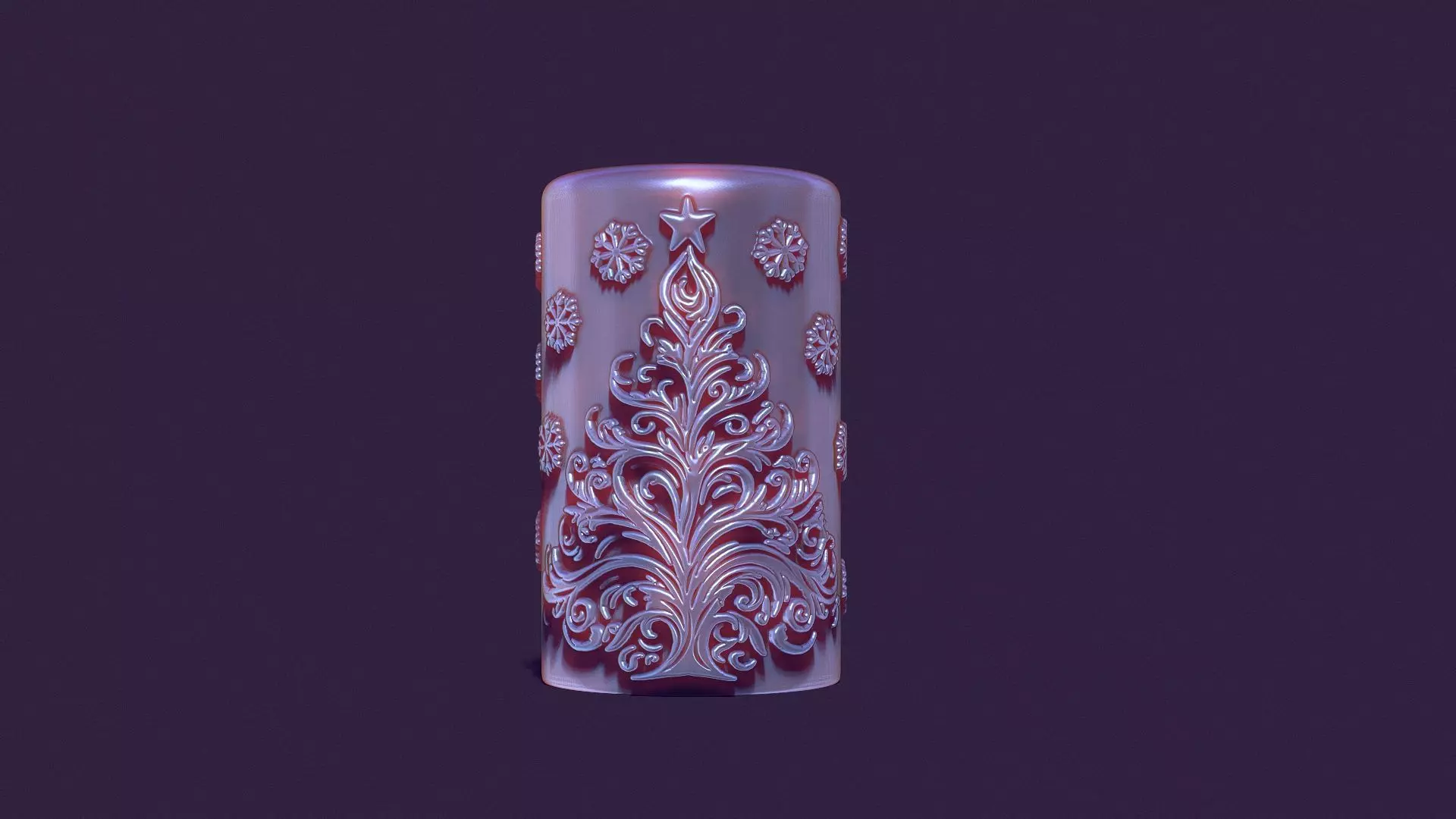 Christmas festive candle with spruce and snowflakes 3D print model_0