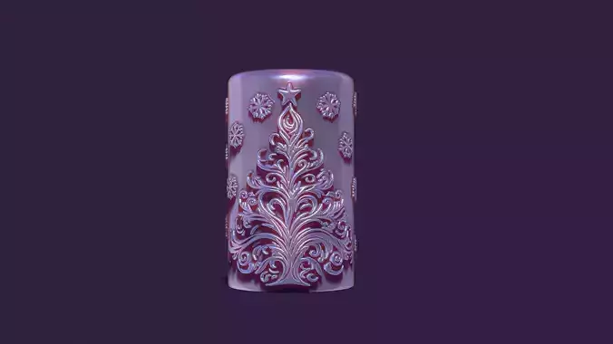 Christmas festive candle with spruce and snowflakes 3D print model