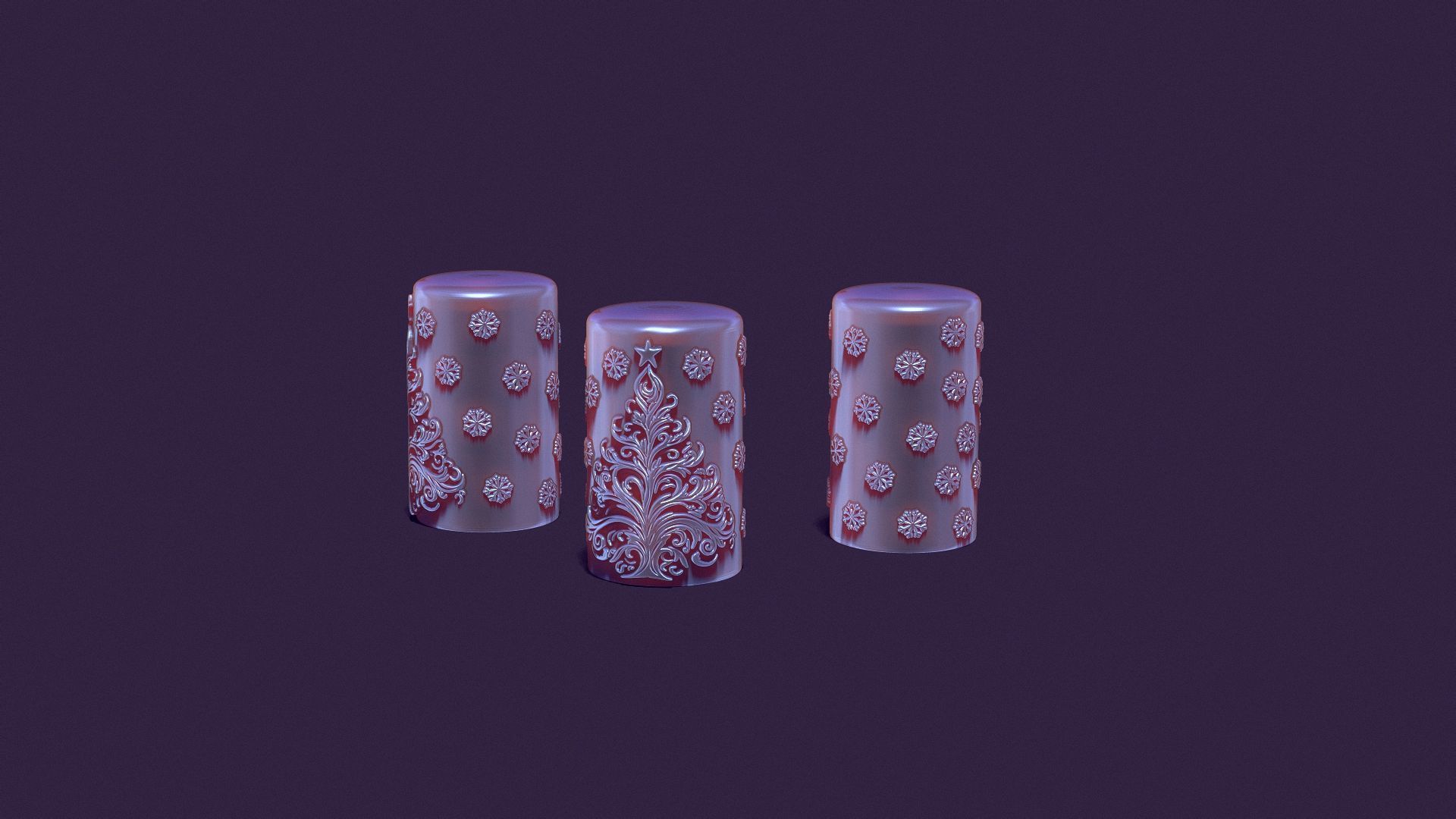 Christmas festive candle with spruce and snowflakes 3D print model_8