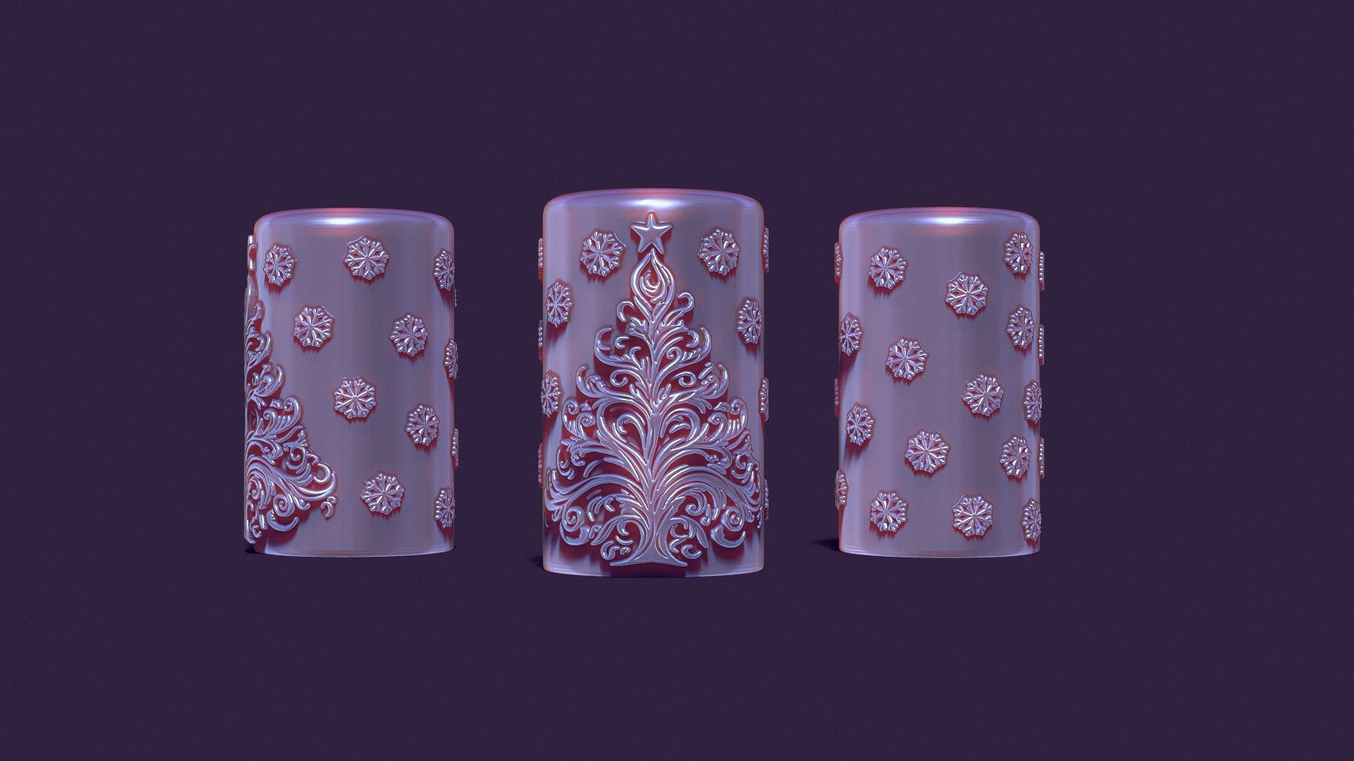 Christmas festive candle with spruce and snowflakes 3D print model_7