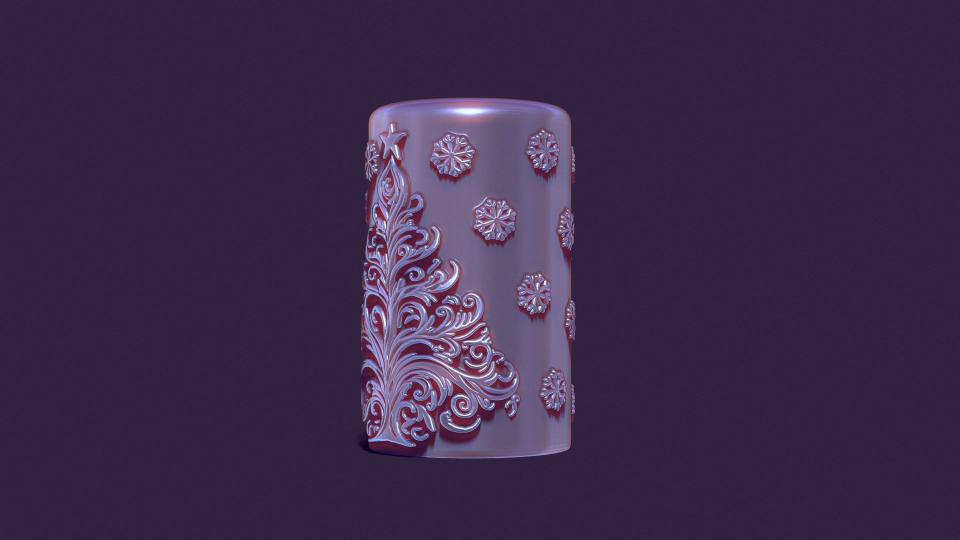 Christmas festive candle with spruce and snowflakes 3D print model_1
