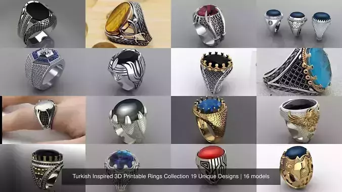 Turkish Inspired 3D Printable Rings Collection 19 Unique Designs
