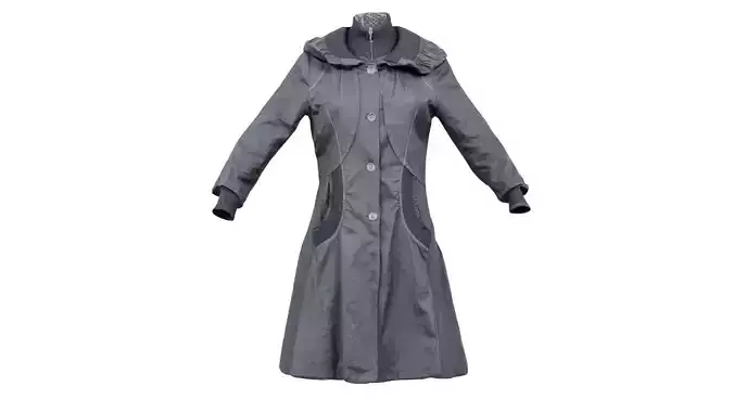 Black Witch Coat Closed Low-poly 3D model