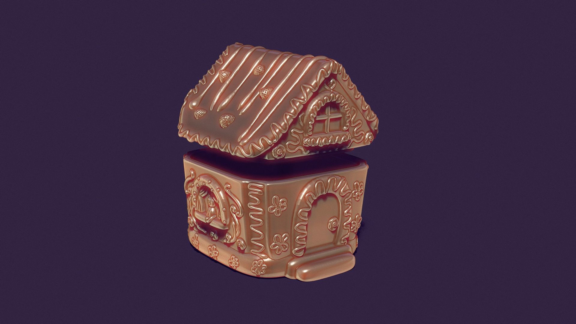  gingerbread house is a casket for casting gypsum 3D print model_2