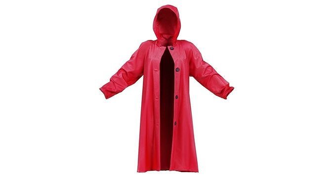 Red Vinyl Raincoat Open Low-poly 3D model