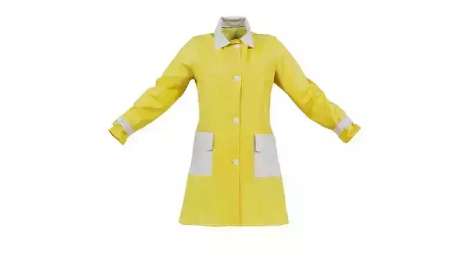 Yellow Pockets Vinyl Raincoat Closed