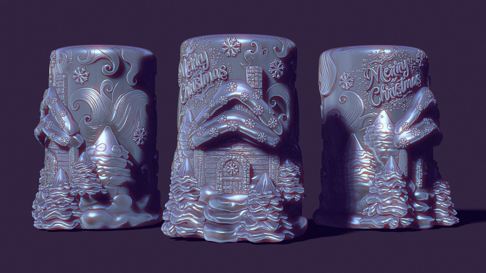 Santa Claus hut and snowstorm Christmas candle Christmas trees 3D print model_4