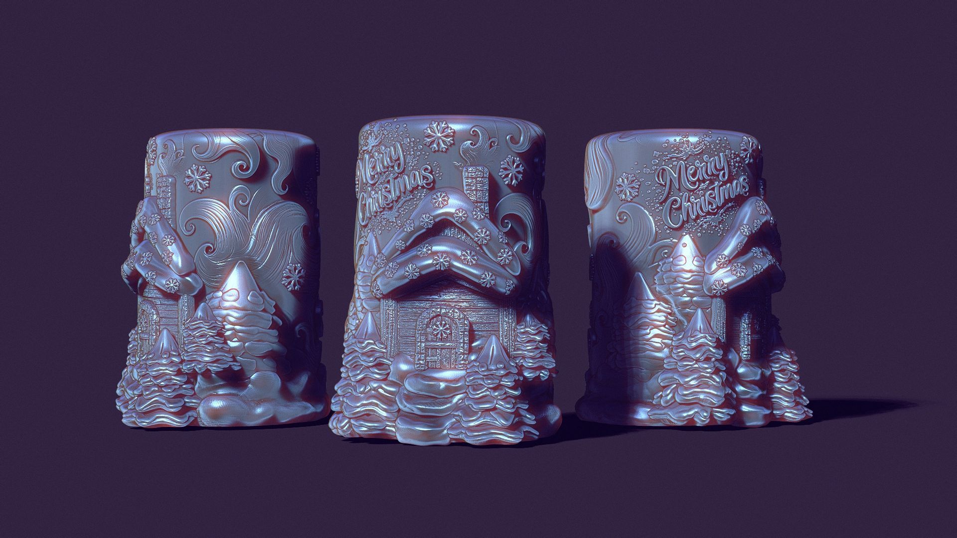 Santa Claus hut and snowstorm Christmas candle Christmas trees 3D print model_1