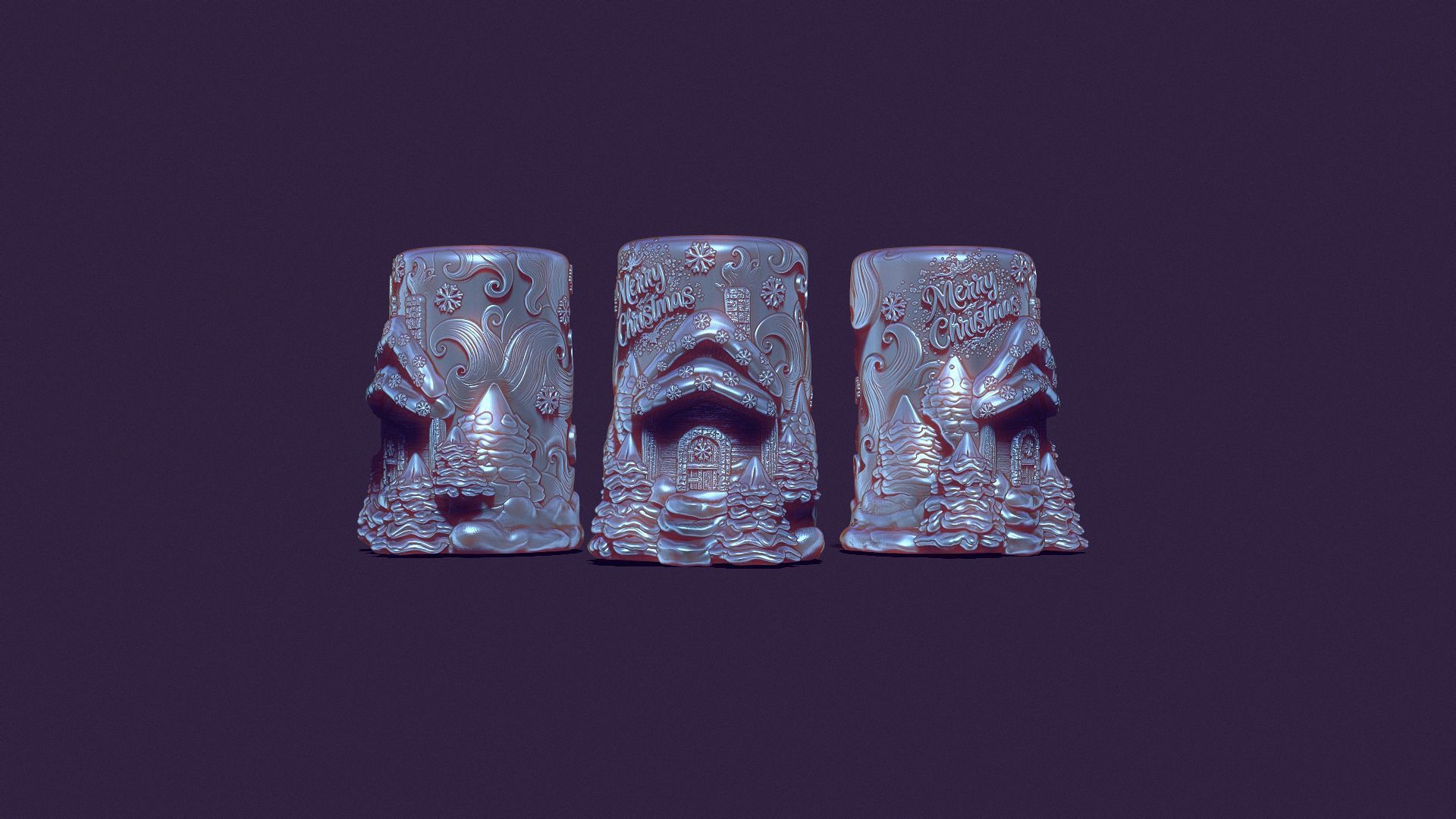 Santa Claus hut and snowstorm Christmas candle Christmas trees 3D print model_5