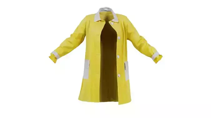 Yellow Pockets Vinyl Raincoat Open